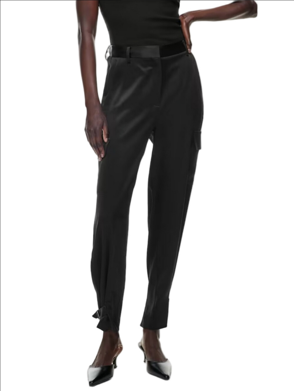 ARITZIA BABATON Black Refined Satin Cargo pants